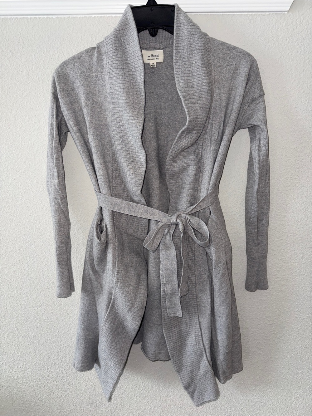 Aritzia Wilfred Gray Wool Shawl Collar Belted Cardigan